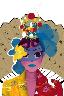 国潮女士头饰服饰扇面