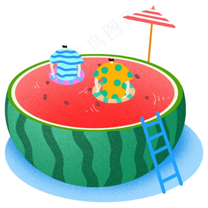 夏季西瓜泳池插画