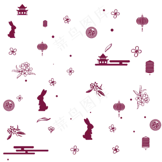 红色中秋兔子桂花月饼矢量素材,免抠元素