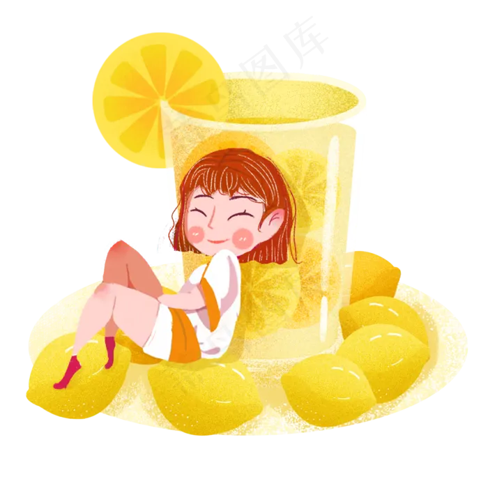 大暑柠檬冰果汁女孩png素材(2000X2000(DPI:300))psd模版下载