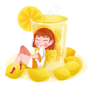大暑柠檬冰果汁女孩png素材