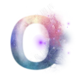 创意星空蓝色红色字母O,免抠元素艺术字