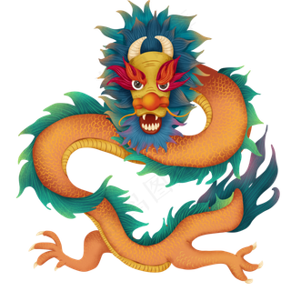 红色眉毛的卡通手绘橙色龙,免抠元素