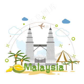 马来西亚地标扁平图标