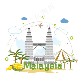 马来西亚地标扁平图标