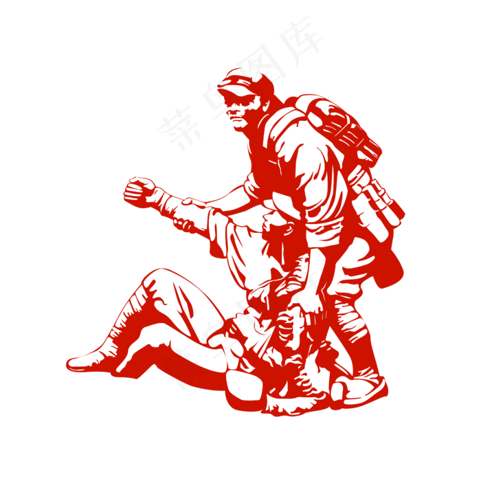 搀扶受伤战士剪影(2500X2500(DPI:300))psd模版下载