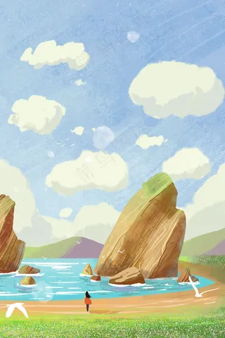 大岩石山水风景图