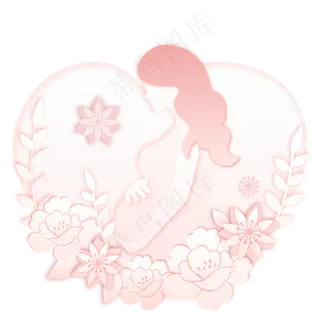 母亲节爱心花朵立体剪纸PNG素材,免抠元素