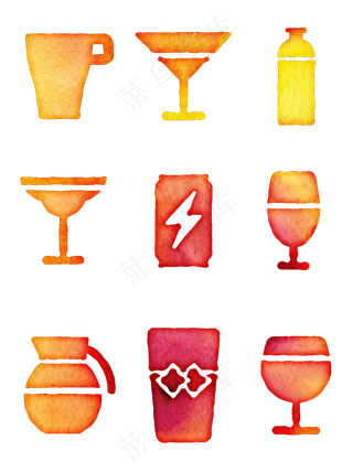 水粉水彩酒水器皿元素可商用元素