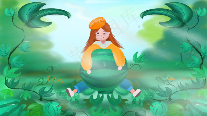 夏季 插画 立夏 摘西瓜