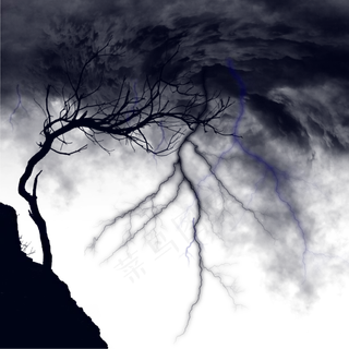 地震天空雷电灾难大风树枝摇摆效,免抠元素