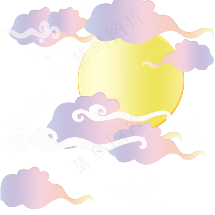 七夕月亮彩云,免抠元素(3000*3000px 300 dpi )psd模版下载