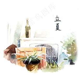立夏水彩墙角装饰图