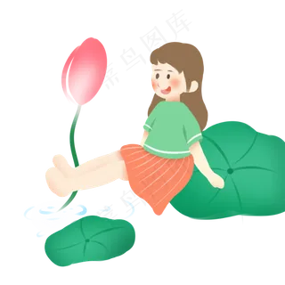 夏天荷花少女清新