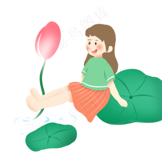 夏天荷花少女清新