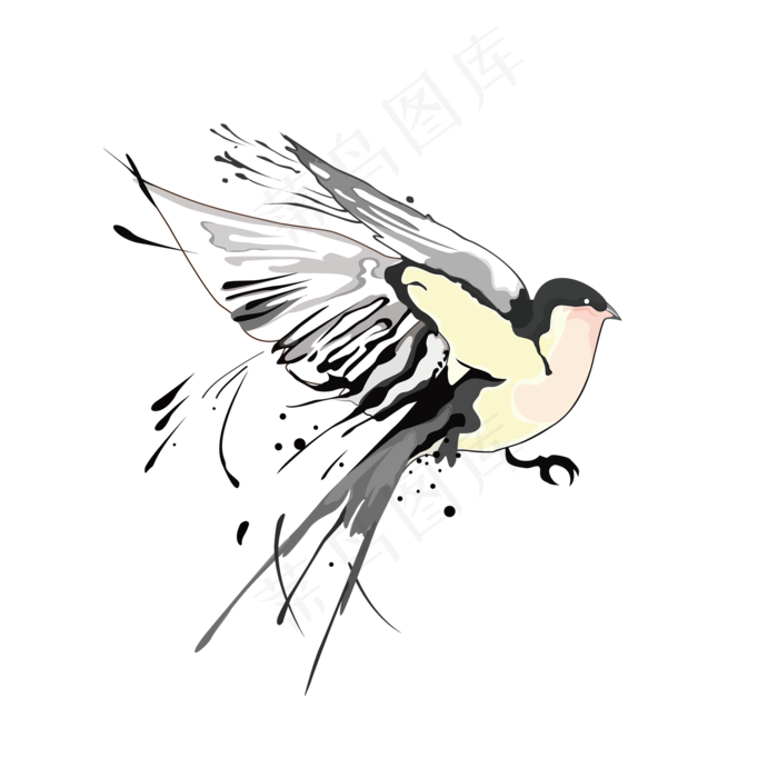 创意水墨喜鹊插画,免抠元素