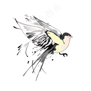 创意水墨喜鹊插画,免抠元素