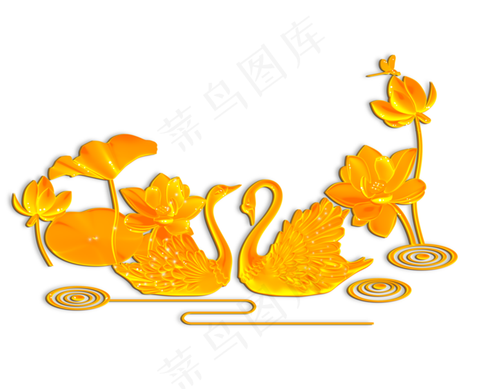 黄金质感天鹅戏水图