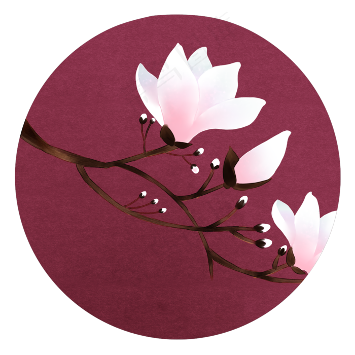 暗红复古底纹中国风花卉装饰画古