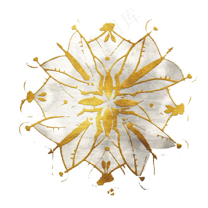 黄金银色对称古典装饰团花,免抠元素