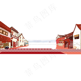 春节挂着灯笼贴着对联的家家户户,免抠元素