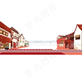 春节挂着灯笼贴着对联的家家户户,免抠元素