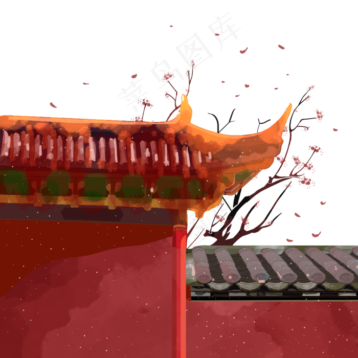 故宫屋檐水彩建筑素材(2000X2000(DPI:300))psd模版下载