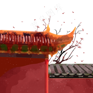 故宫屋檐水彩建筑素材