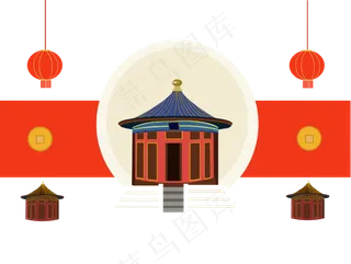 中国风国潮新年喜庆传统文化天坛,免抠元素