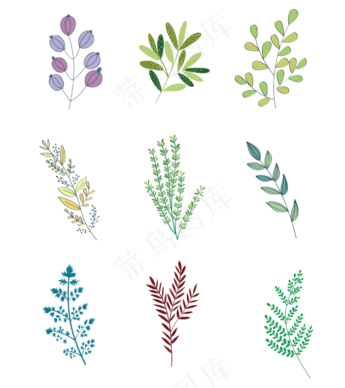 手绘春天的树枝矢量图,免抠元素