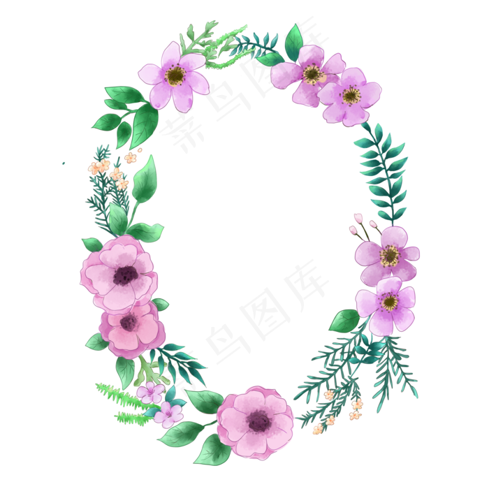 手绘风文艺小清新水彩花环(2000X2000(DPI:300))psd模版下载