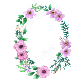 手绘风文艺小清新水彩花环