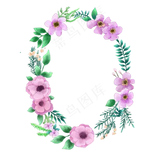手绘风文艺小清新水彩花环