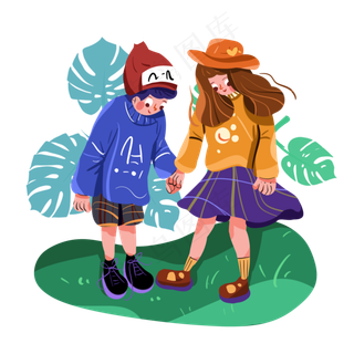 儿童节玩耍的小孩手绘png免抠