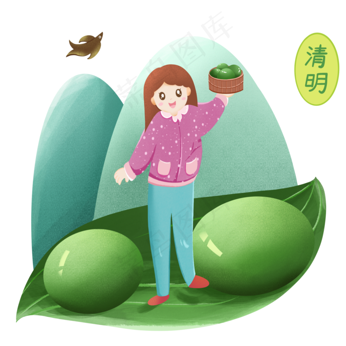 清明节拿着青团女孩(2000X2000(DPI:300))psd模版下载