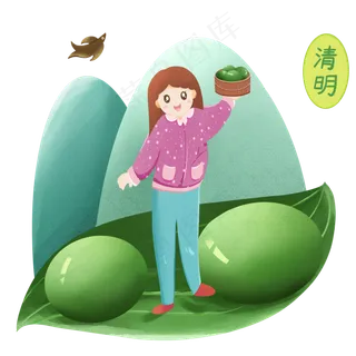 清明节拿着青团女孩
