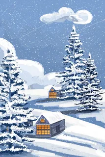 冬季雪景手绘风景 冬季雪景手绘风景