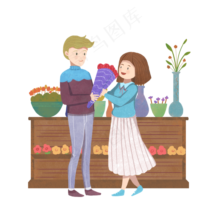 手绘情人节花束插画