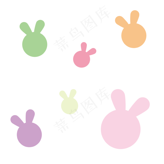 矢量纯色糖果色漂浮小兔头元素,免抠元素