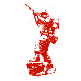 举着枪准备射击的战士剪影