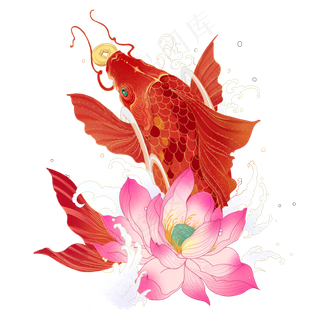 国潮鲤鱼荷花年画
