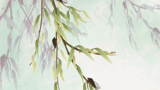 大暑处暑节气复古国潮秋季蝉鸣工笔国画