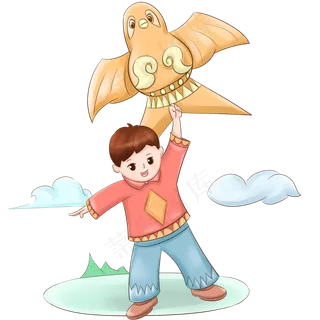 春分放风筝的小男孩,免抠元素