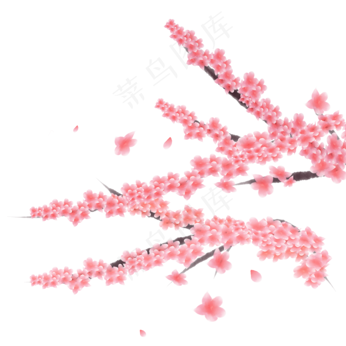 桃花手绘落花唯美中国风手账元素,免抠元素