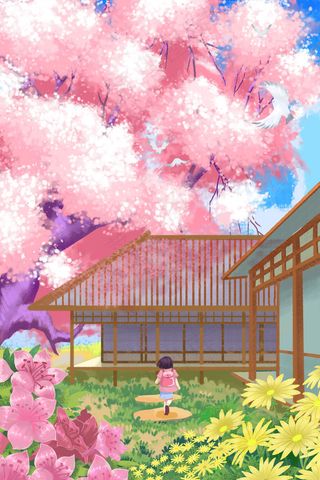 花节夏景粉色唯美卡通樱花hua