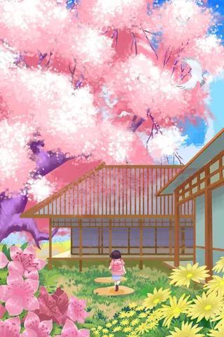 花节夏景粉色唯美卡通樱花hua