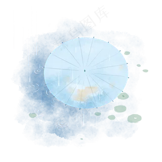 蓝色古风荷叶水彩雨伞