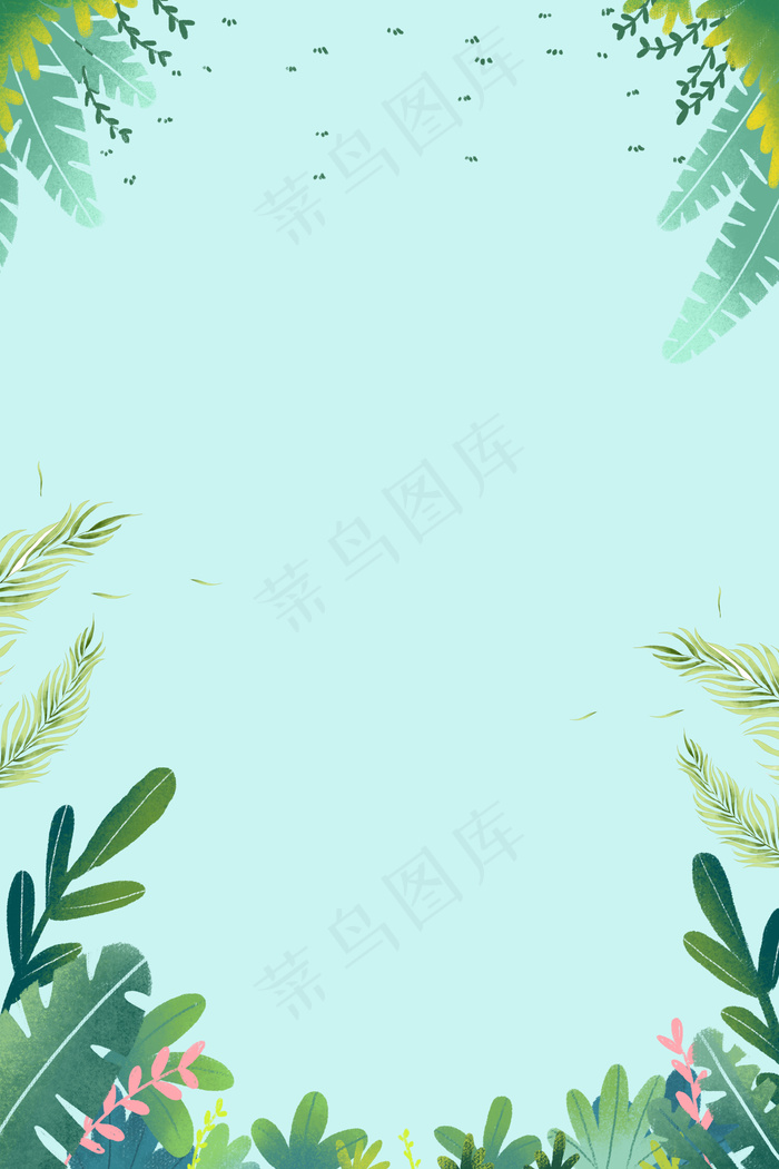 矢量绿叶手绘清新文艺背景