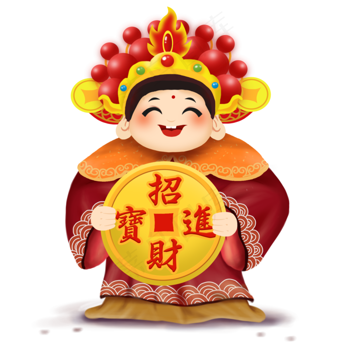 2019年春节新年卡通财神喜庆招财�,免抠元素