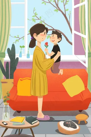 给母亲送花的小男孩